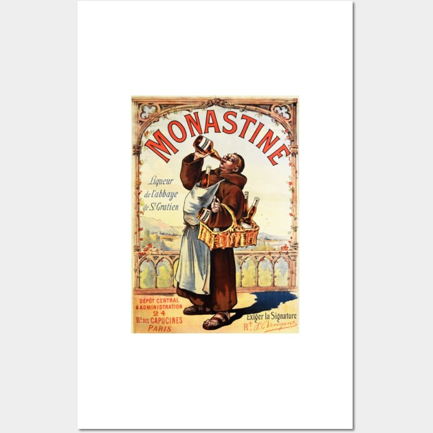 MONASTINE LIQUEUR Monk Drinking Alcohol Vintage French Wall Art by vintageposters